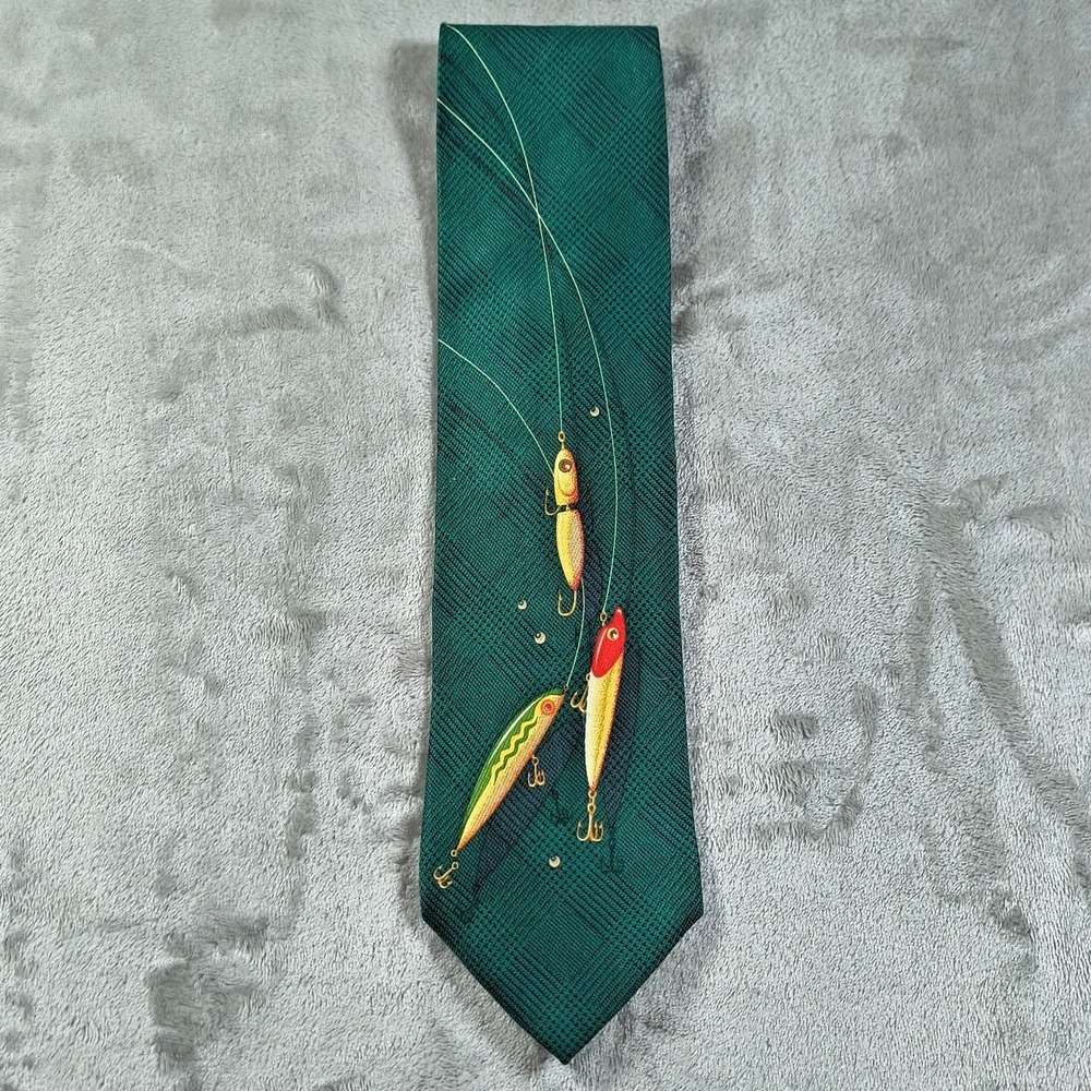 Cutter Buck Fly Fishing Tie Men 55x4 Green Glen Plaid Check Colorful Outdoor